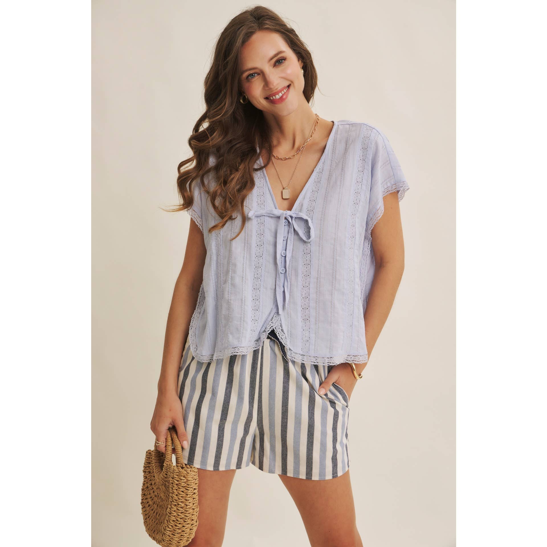 LACE WANDERLUST RELAXED BUTTON-DOWN BLOUSE WITH DOLMAN SLVS