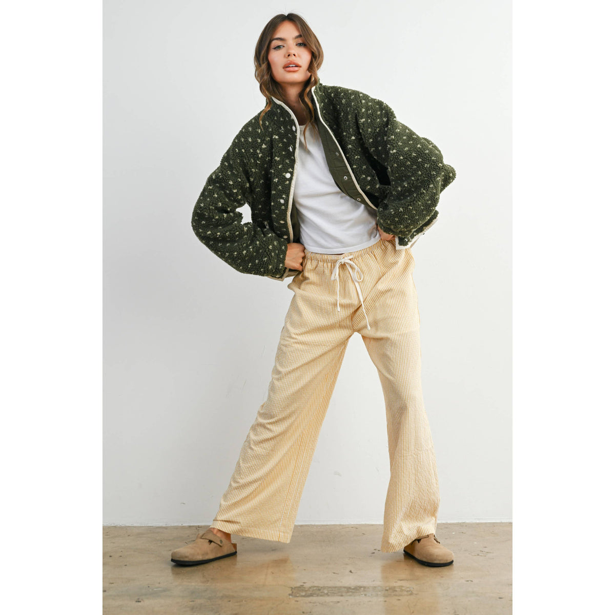 The Fern Dot Sherpa Fleece Snap Jacket-BMJ7831