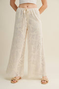 Floral Burnout Drawstring Wide-Leg Pants