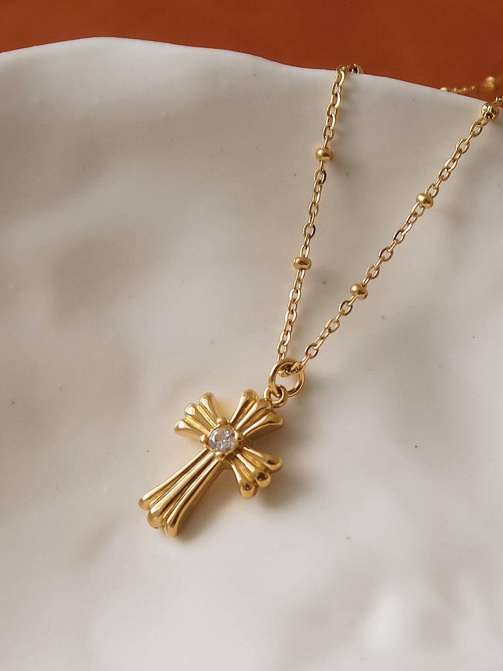 Lourdes 18K Gold Non-Tarnish CZ Cross Necklace