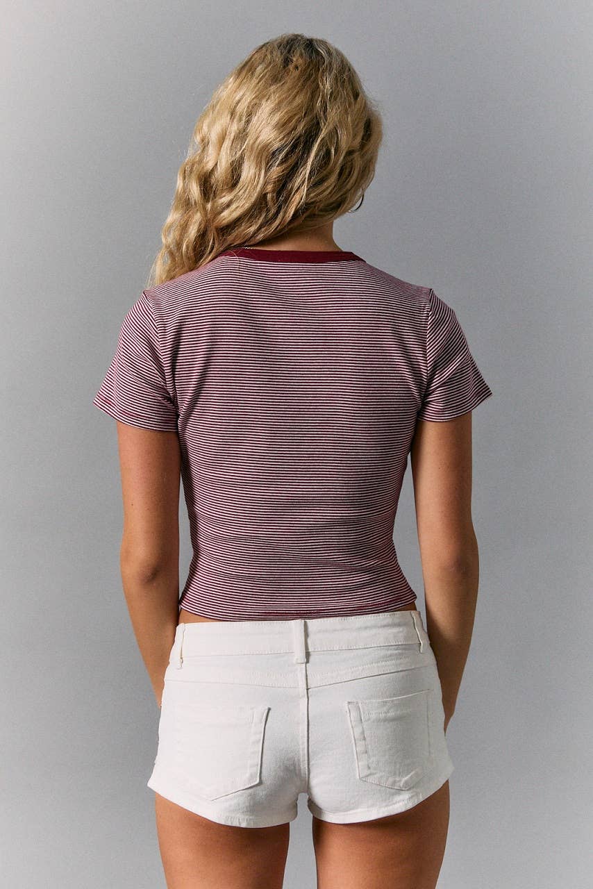 ROUND NECK SHORT SLEEVE STRIPE TOP