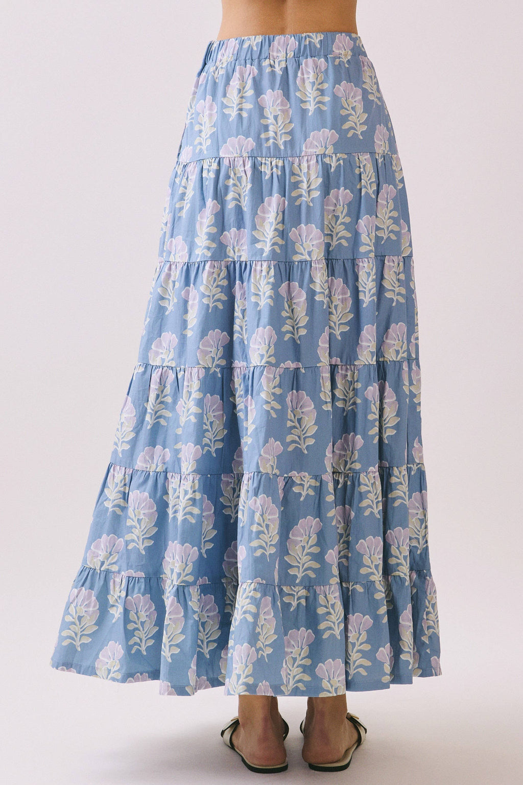 CS3891-Floral Print Multiple Tiers High Rise Maxi Skirt