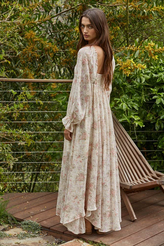 L8961 | Woven Polyester Chiffon Floral Flare Maxi Dress