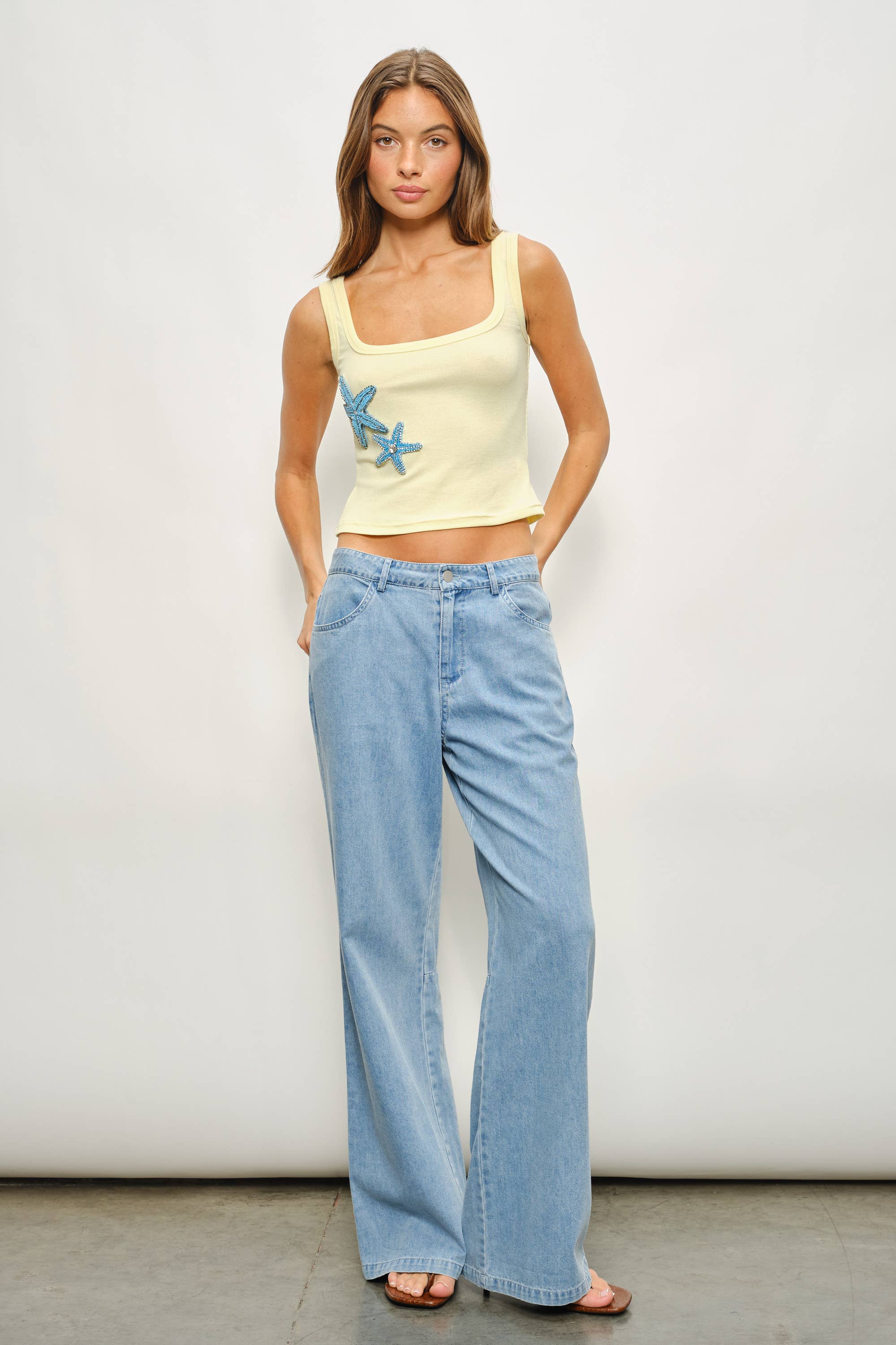 ELIN STARFISH BEADED RIBBED TANK TOP