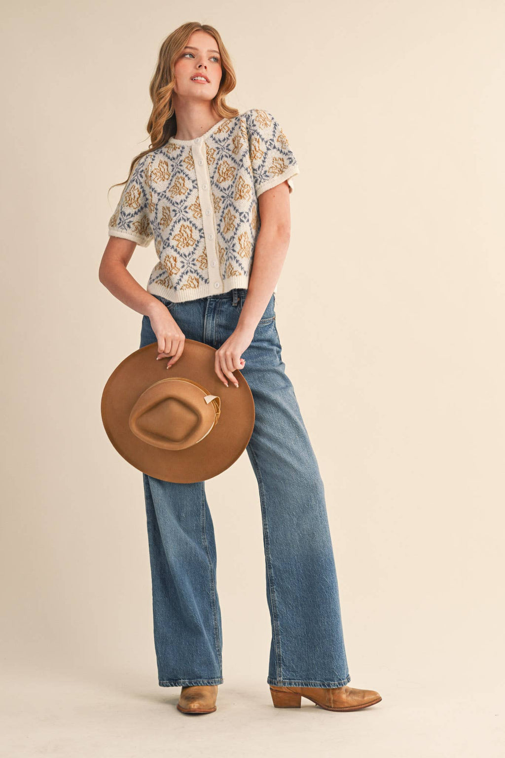 FLORAL SHORT SLEEVE SWEATER CARDIGAN MSW11258