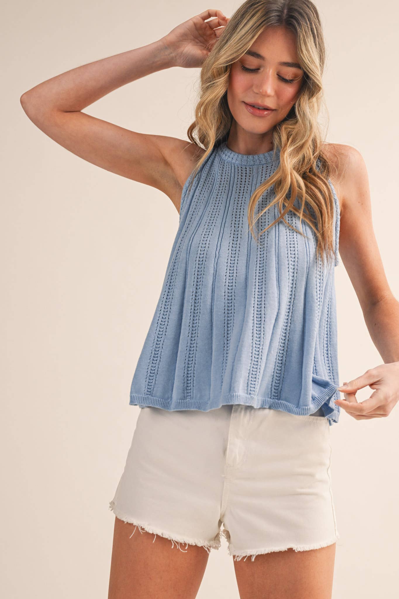 SLEEVELESS POINTELLE SWEATER KNIT TANK MSW11314