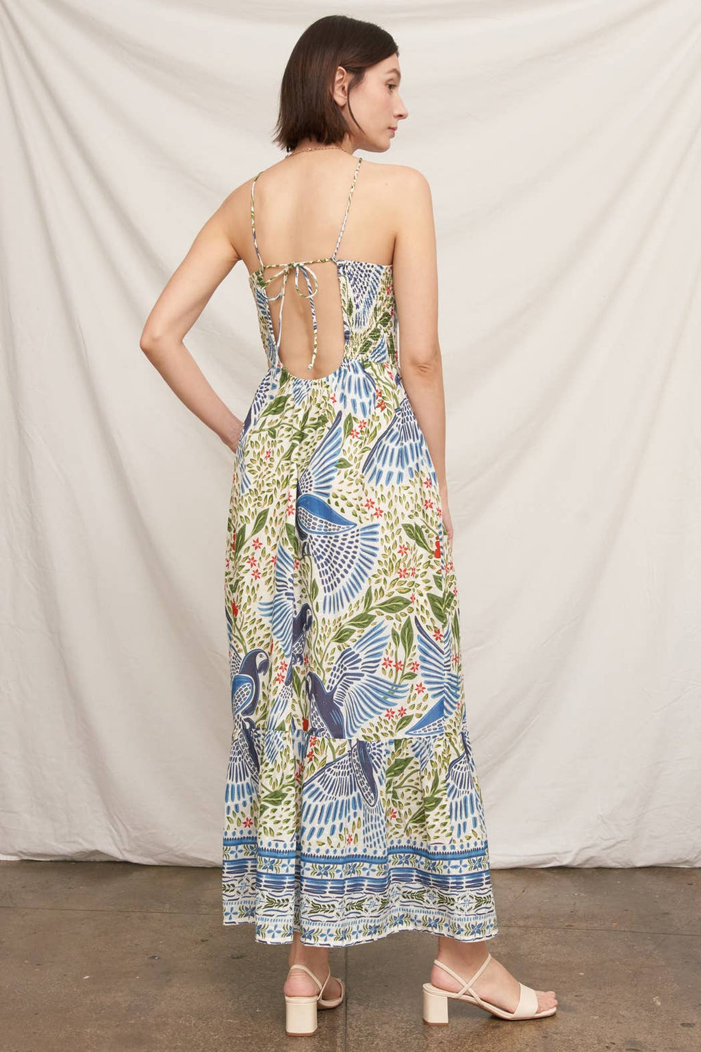 Printed Halter Neck Smocked Maxi Dress