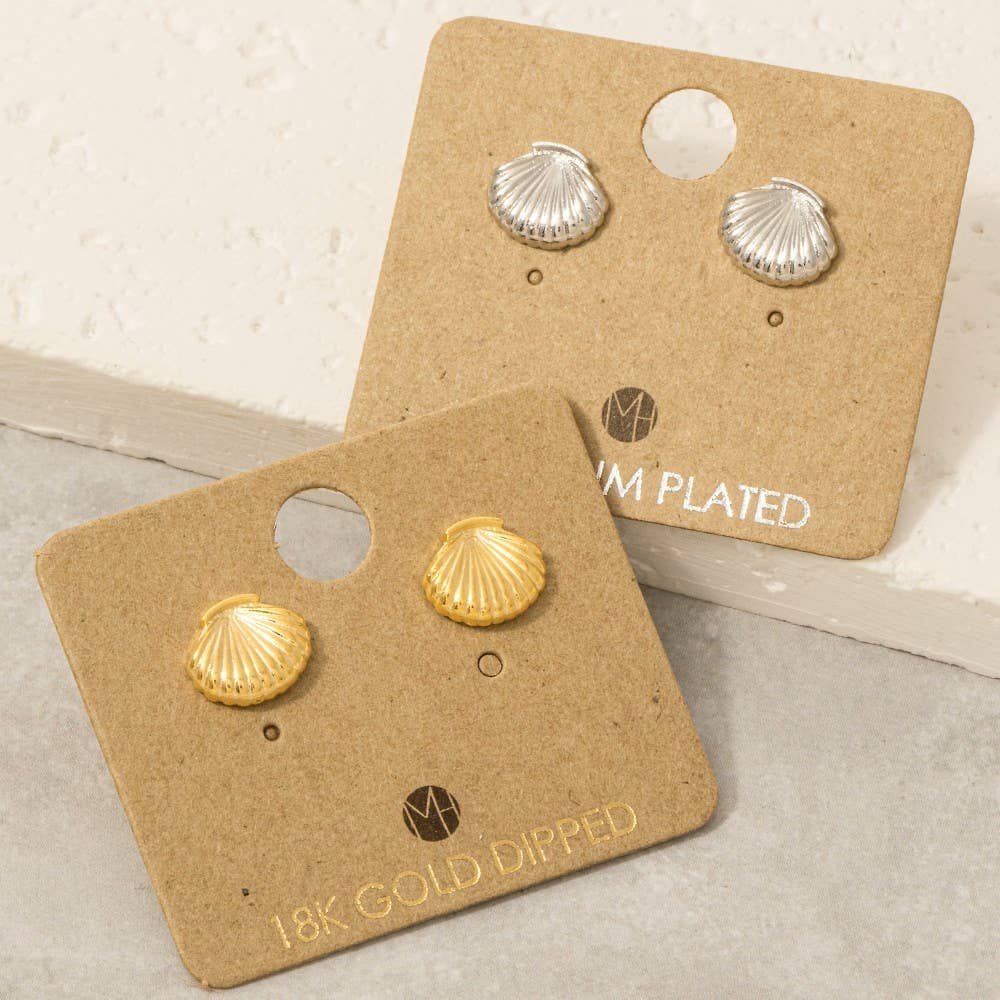 Gold Dipped Clam Shell Stud Earrings