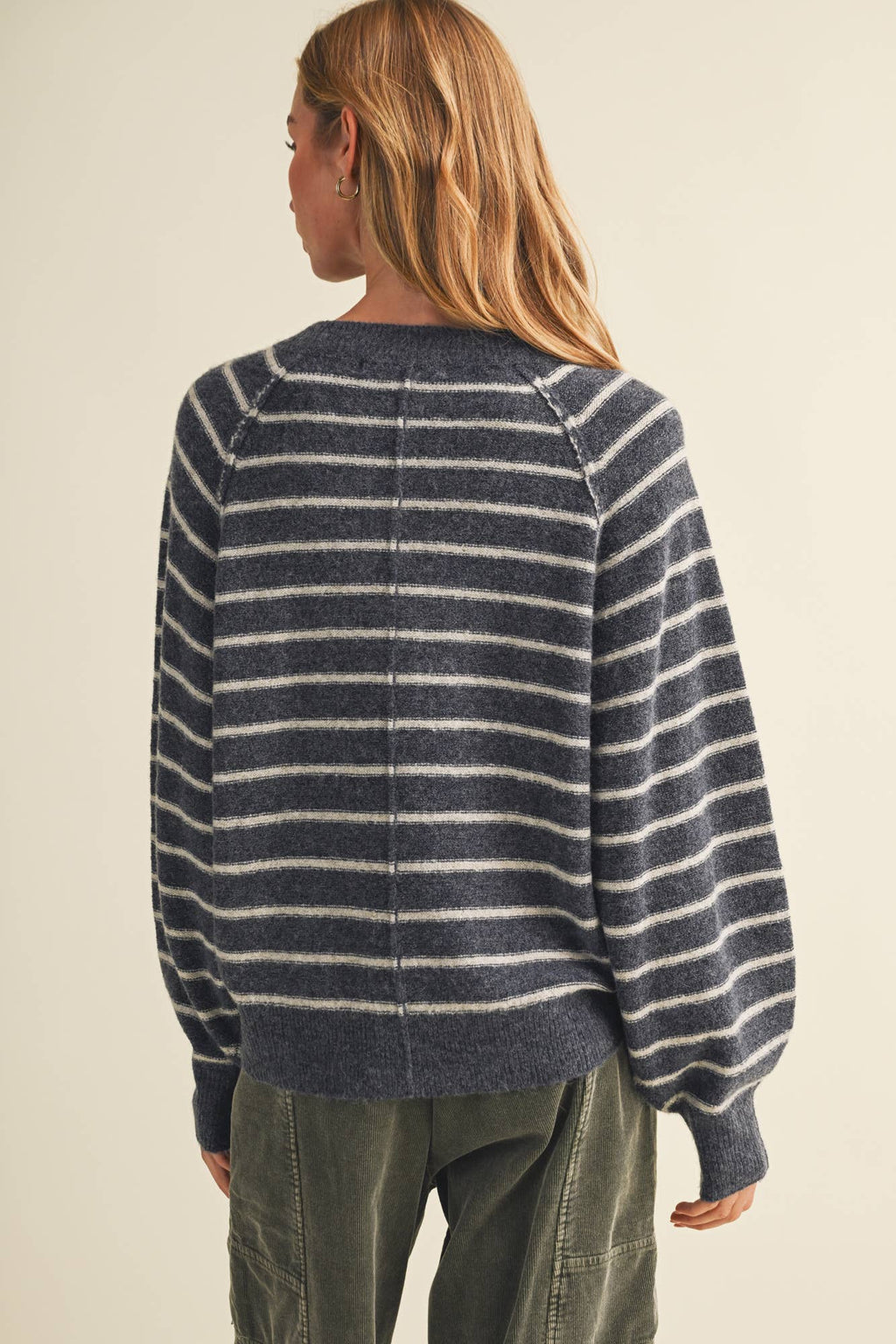 Button-Placket Stripe Knit Pullover