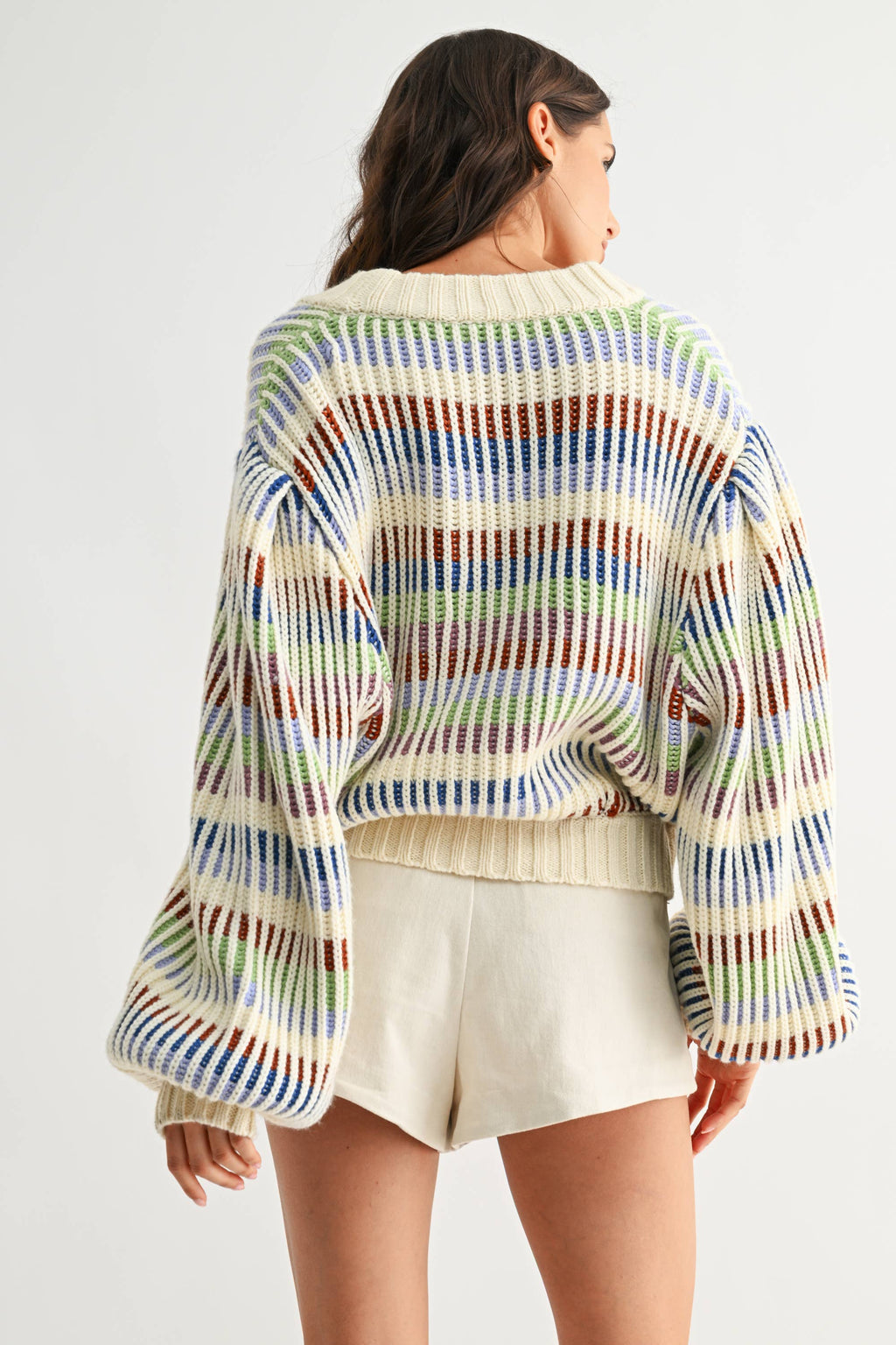 CWT26016 Multicolor Striped Chunky Knit Cardigan