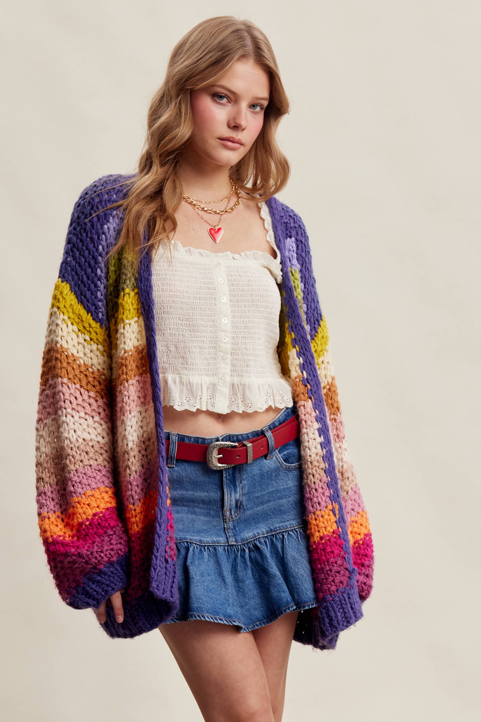 Rainbow Hand-Crochet Open Cardigan LSW0620