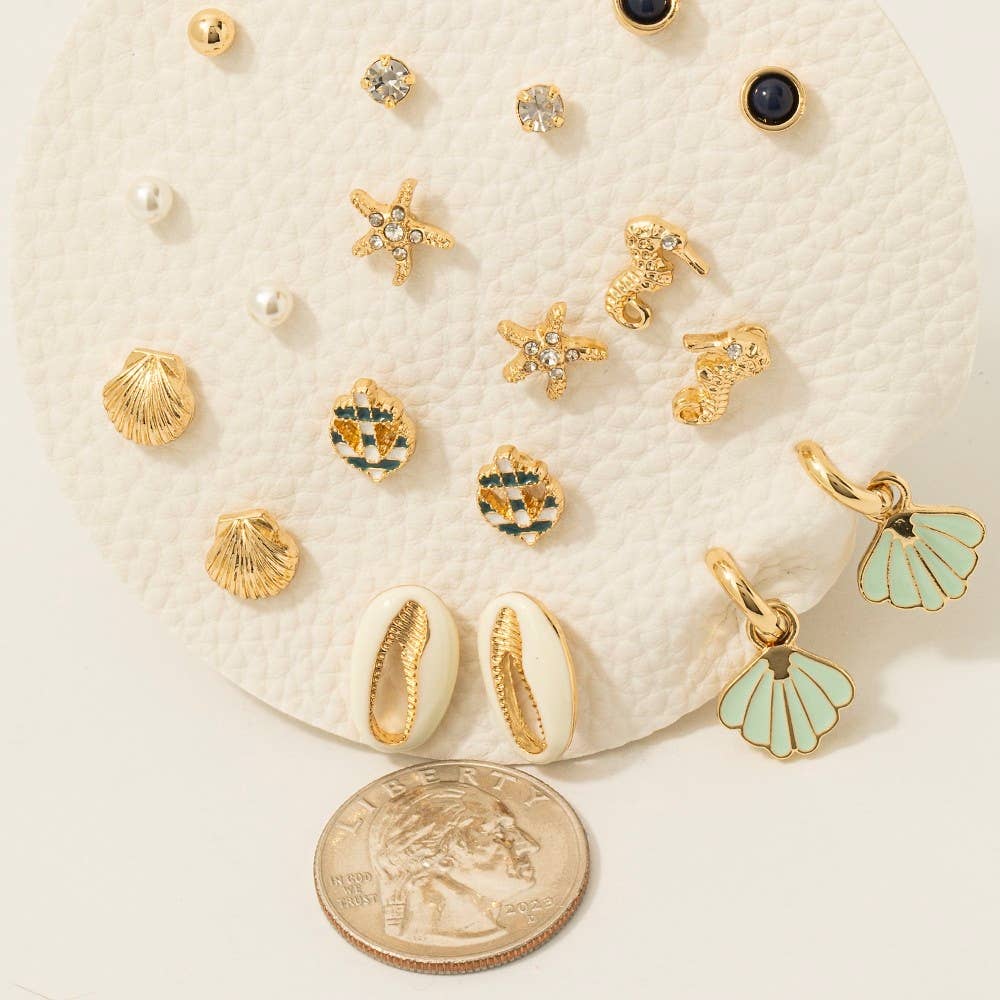 10 Pair Mixed Sea Life Stud Earrings Set
