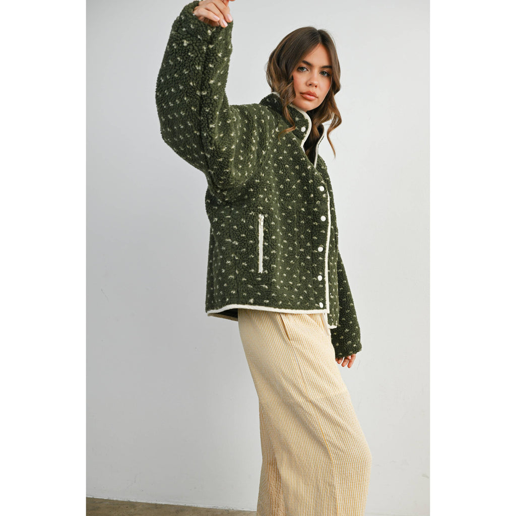 The Fern Dot Sherpa Fleece Snap Jacket-BMJ7831