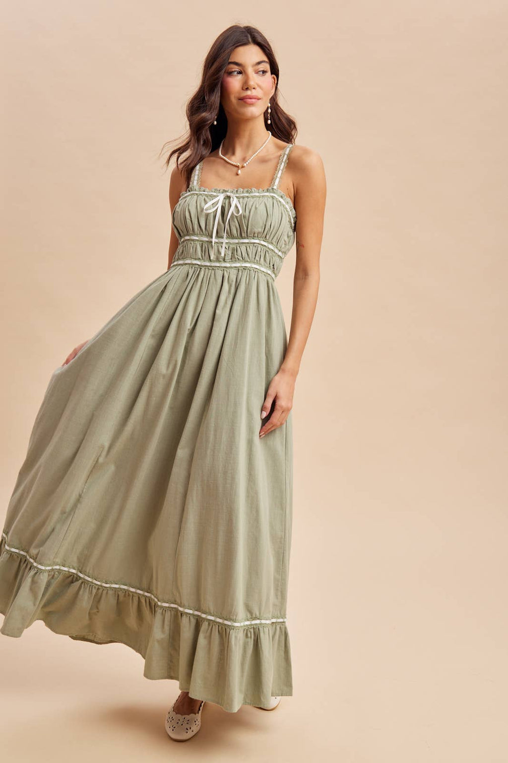 CONTRAST LACE COTTON MAXI DRESS