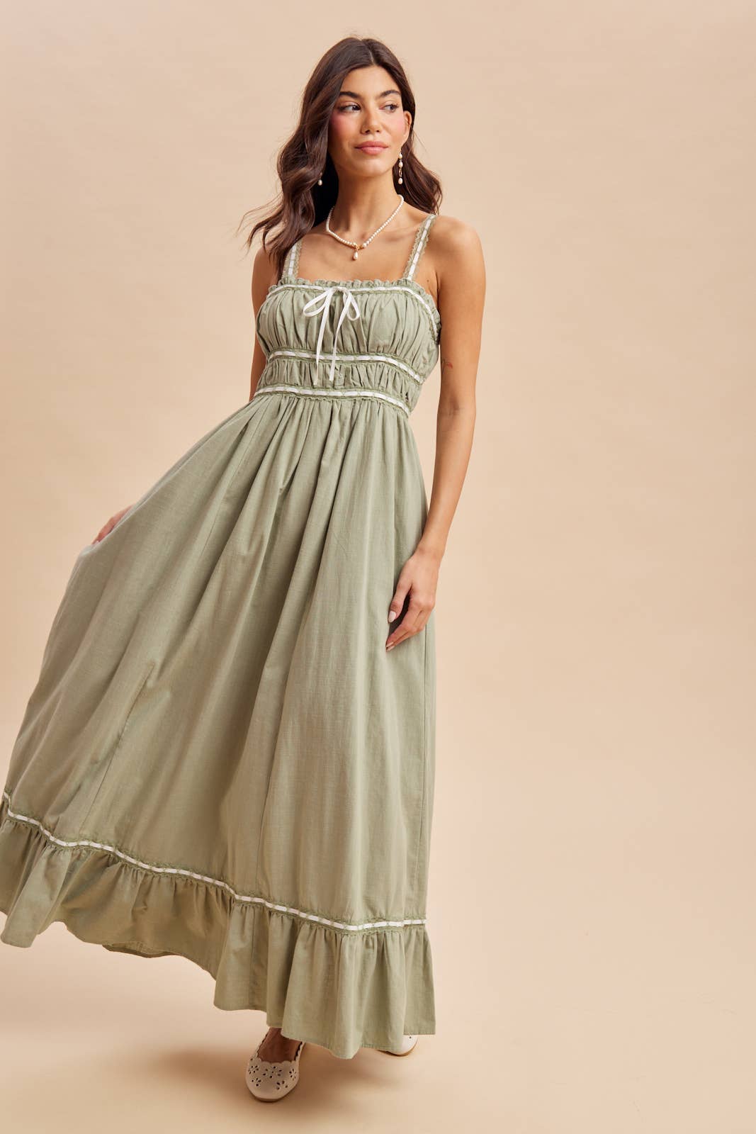 CONTRAST LACE COTTON MAXI DRESS
