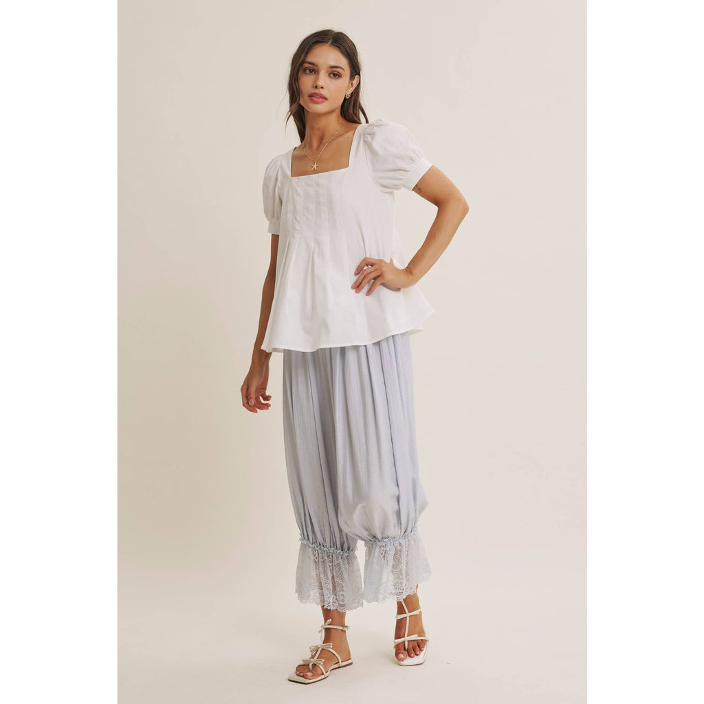 COTTAGE GARDEN CRINKLED LACE HEM LIGHTWEIGHT BLOOMPER PANTS