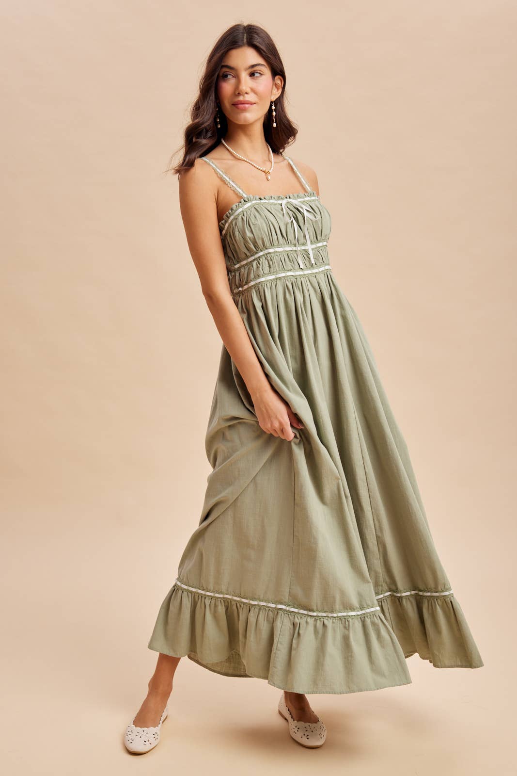 CONTRAST LACE COTTON MAXI DRESS