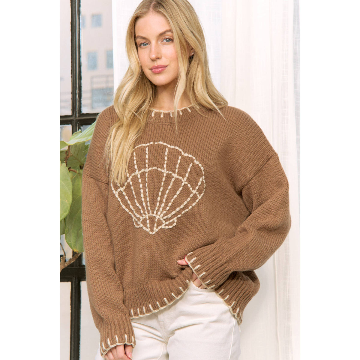 MY LOVELY SHELL CASUAL PULLOVER SWEATER