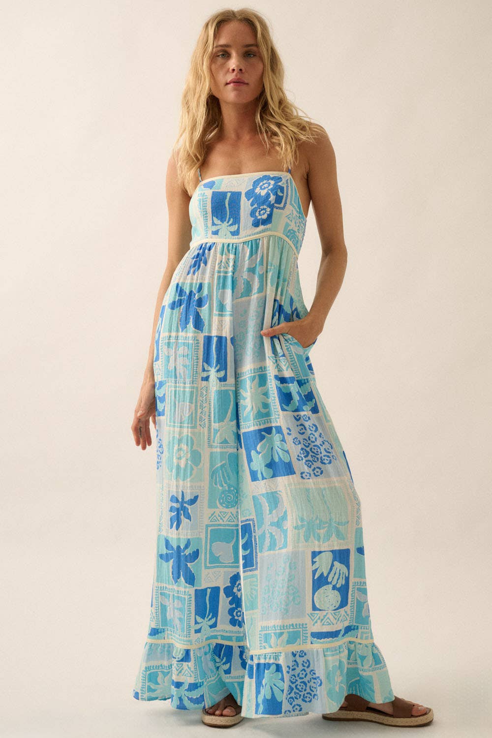 Tropical Floral Ruffled Wide-Leg Cami Jumpsuit