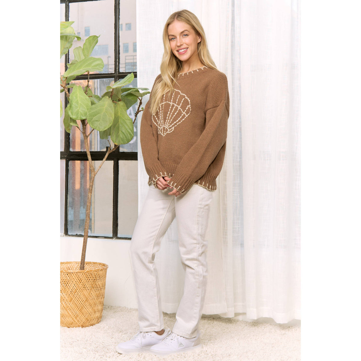 MY LOVELY SHELL CASUAL PULLOVER SWEATER