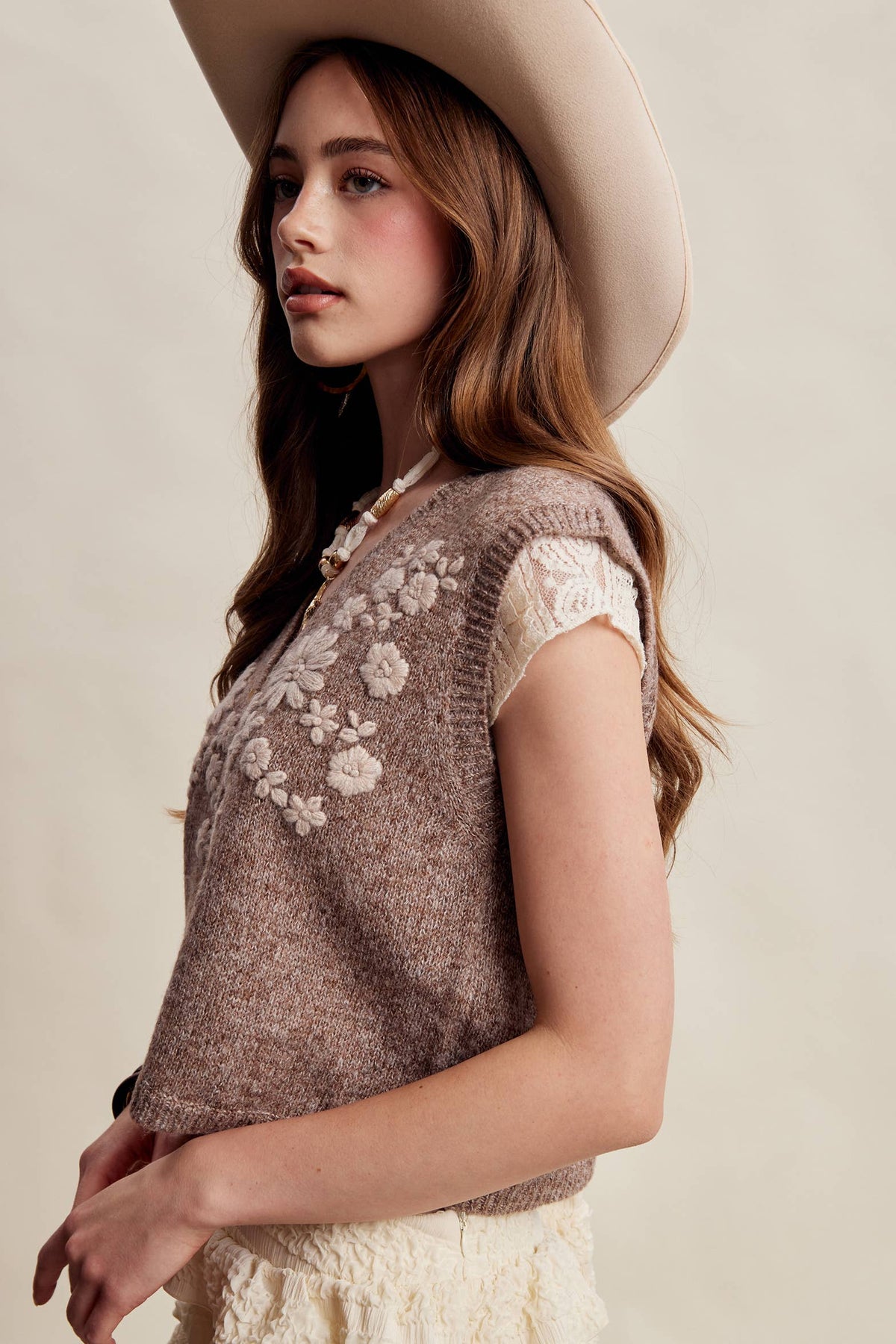 Floral Embroidered Knit Vest LSW1110