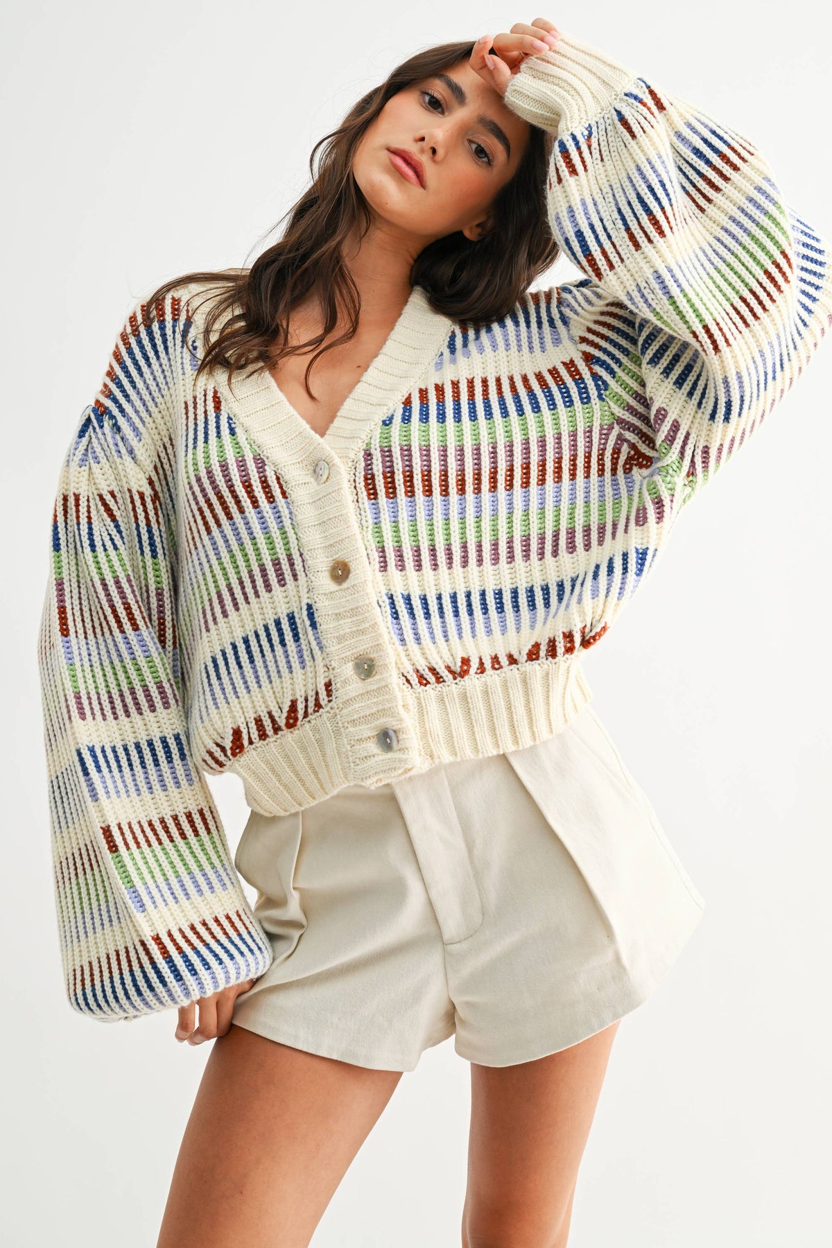 CWT26016 Multicolor Striped Chunky Knit Cardigan
