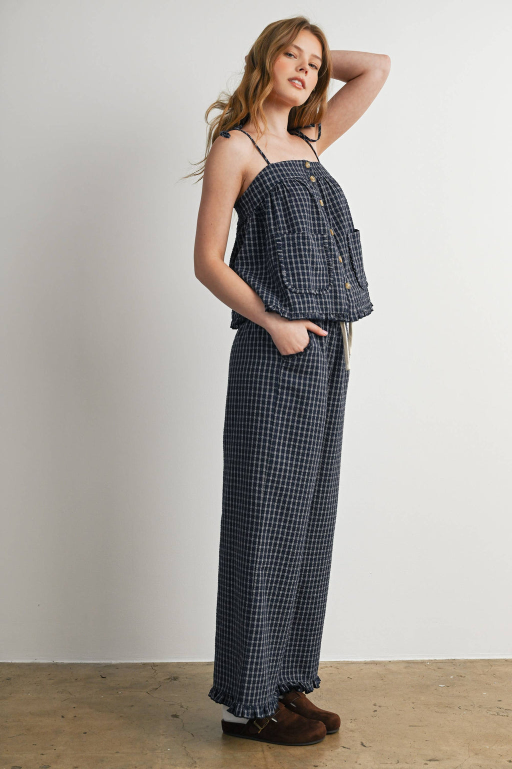 Plaid Tie Shoulder Tank Top-BMT8424