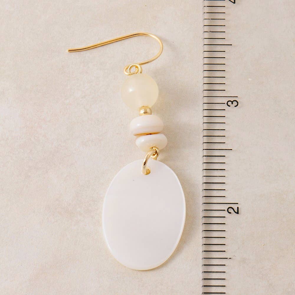 Oval Sea Shell And Beads Dangle Earrings