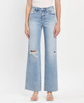 HIGH RISE CLEAN CUT RAW HEM WIDE LEG JEANS T6597