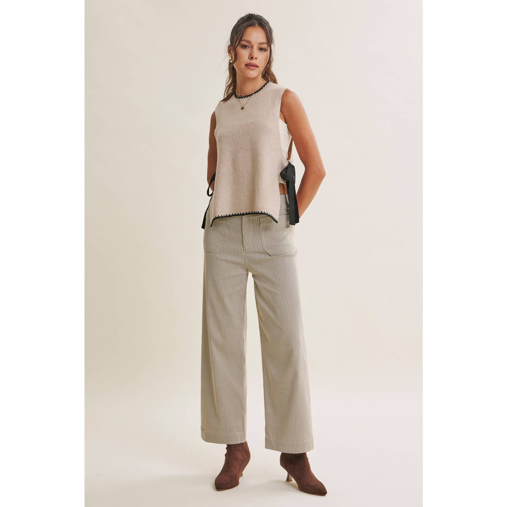 EFFORTLESS WEEKEND SIDE RIBBON TIE WHIPSTITCH SWEATER VEST