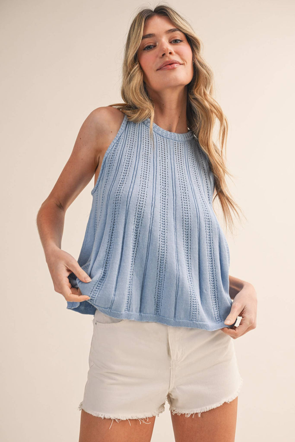 SLEEVELESS POINTELLE SWEATER KNIT TANK MSW11314