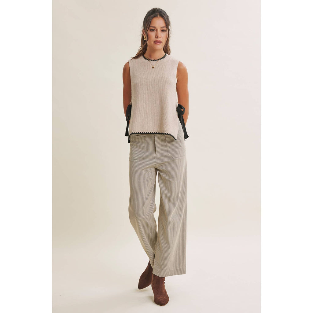 EFFORTLESS WEEKEND SIDE RIBBON TIE WHIPSTITCH SWEATER VEST