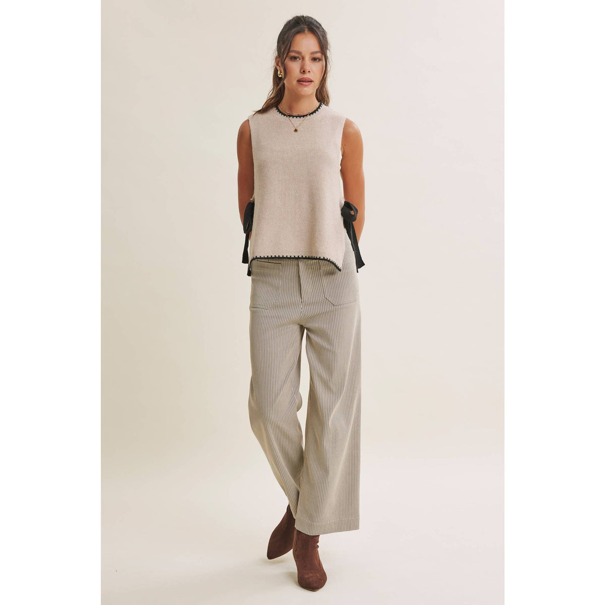 EFFORTLESS WEEKEND SIDE RIBBON TIE WHIPSTITCH SWEATER VEST
