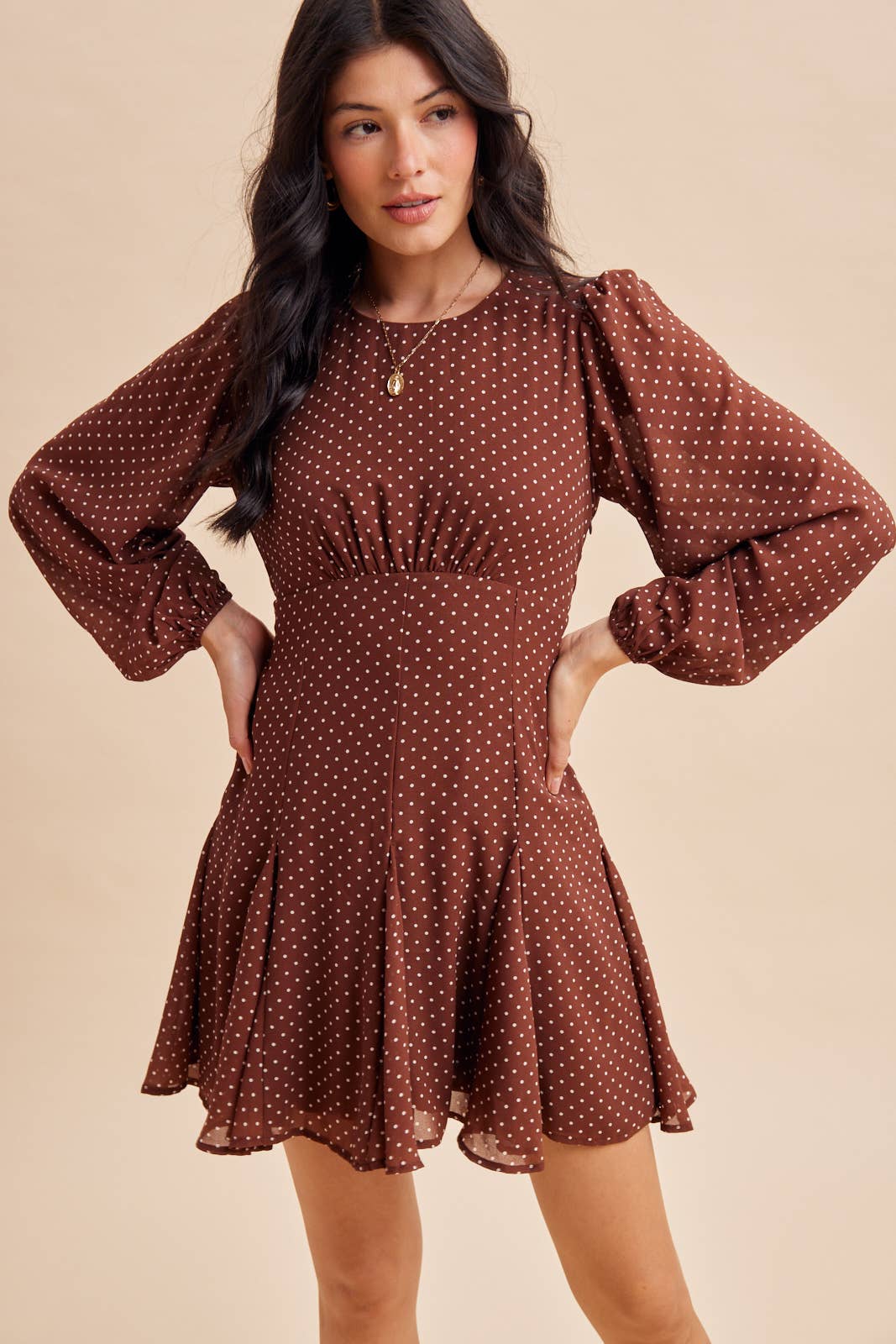 POLKA DOT FLARED MINI DRESS