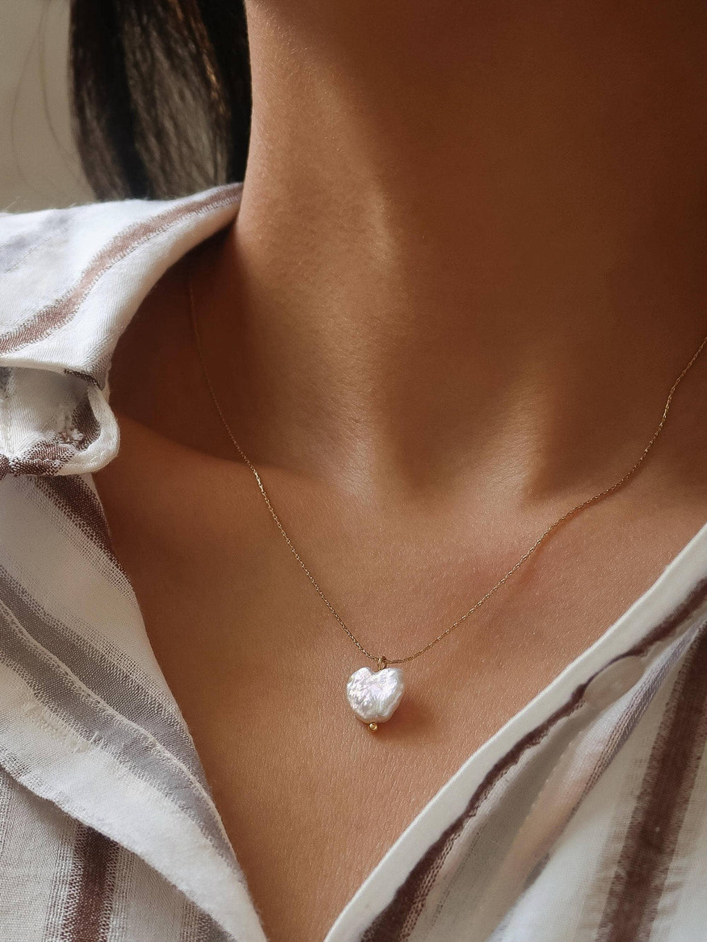 18K Gold Non-Tarnish Freshwater Pearl Clover, Heart Necklace