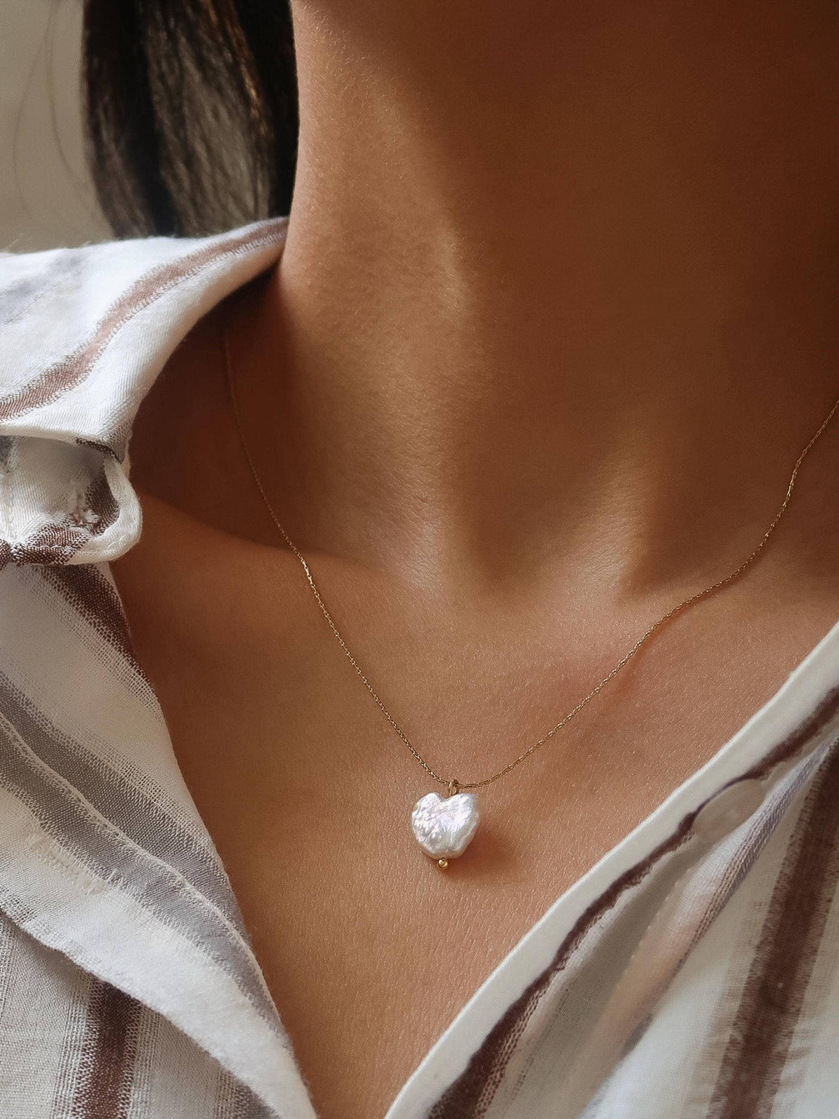 18K Gold Non-Tarnish Freshwater Pearl Clover, Heart Necklace