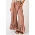 LACE RUFFLE HEM ELASTIC WAIST WIDE LEG PANTS