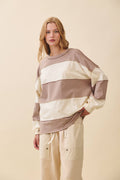 8551GN Oversized Color Block Long Sleeve Pullover