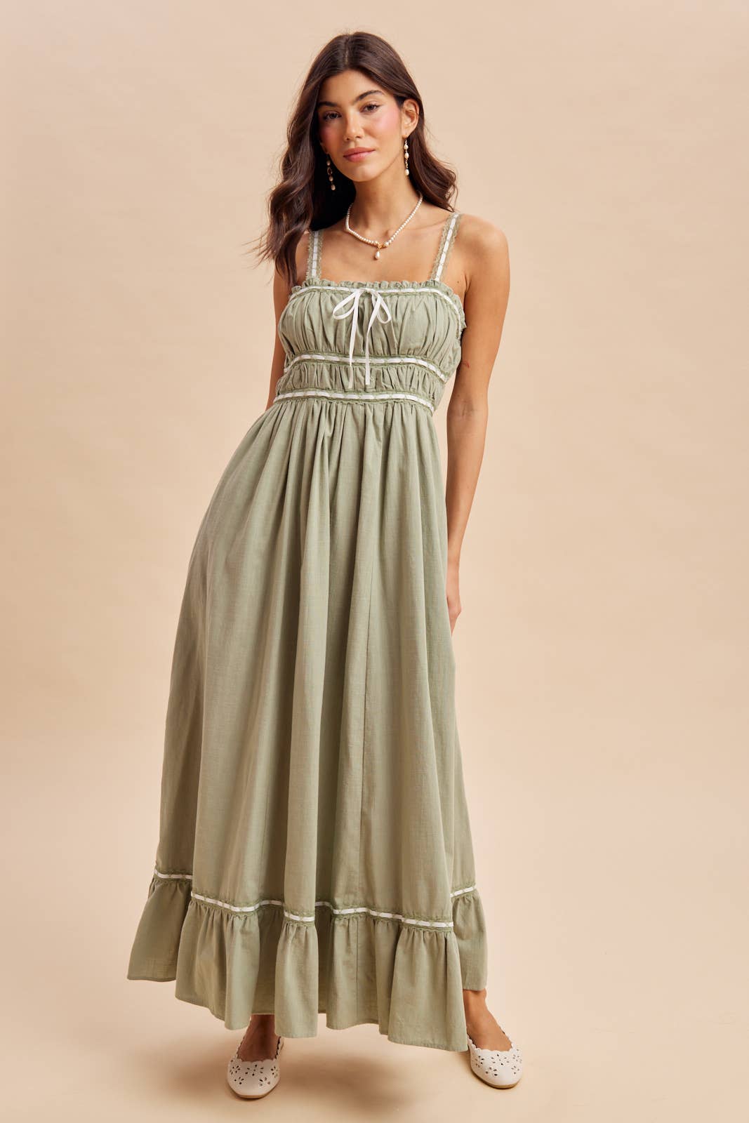 CONTRAST LACE COTTON MAXI DRESS