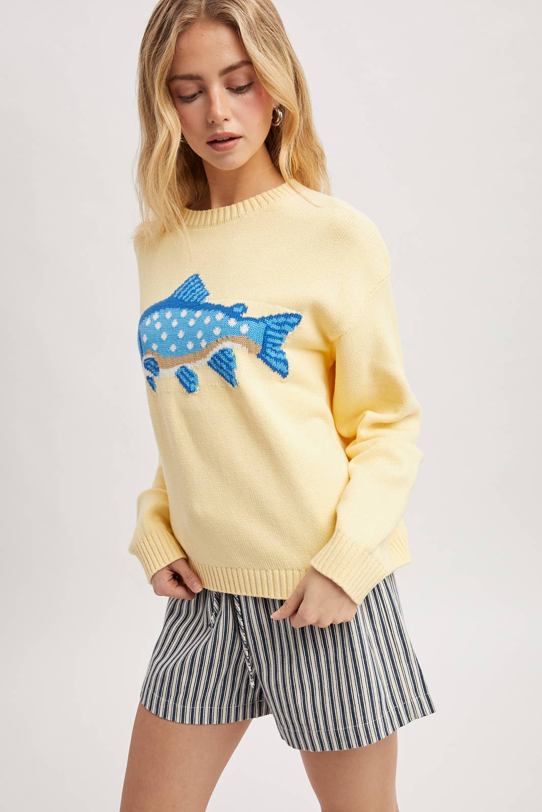 'FISH' GRAPHIC COASTAL CREWNECK SWEATER / WL25-12103