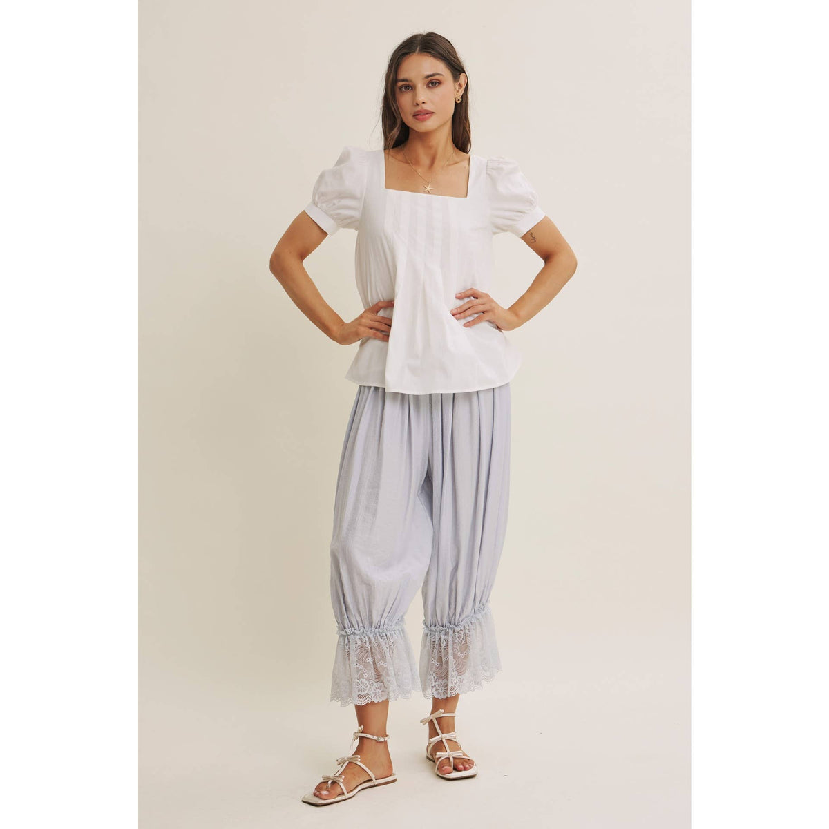 COTTAGE GARDEN CRINKLED LACE HEM LIGHTWEIGHT BLOOMPER PANTS