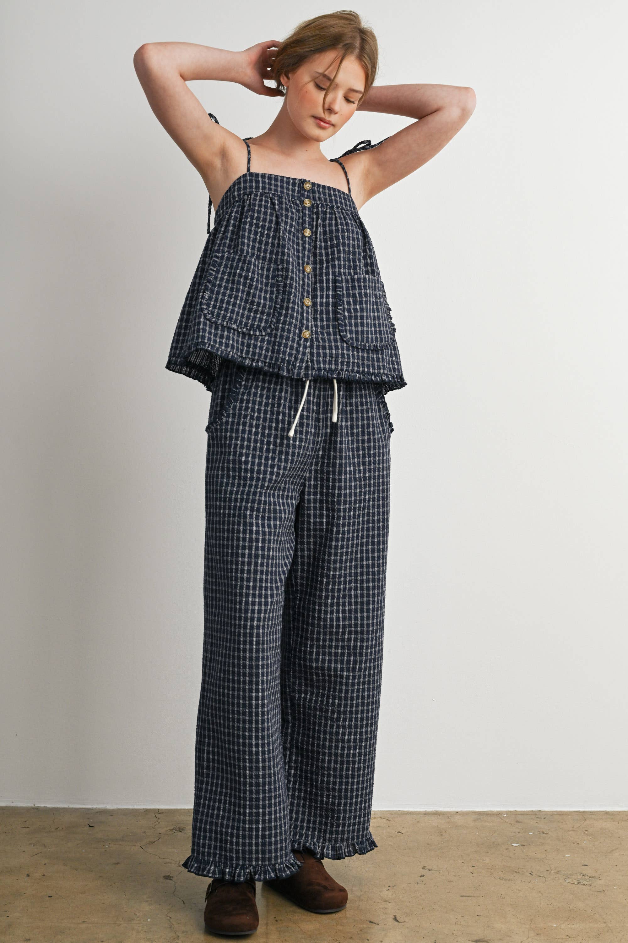 Plaid Tie Shoulder Tank Top-BMT8424