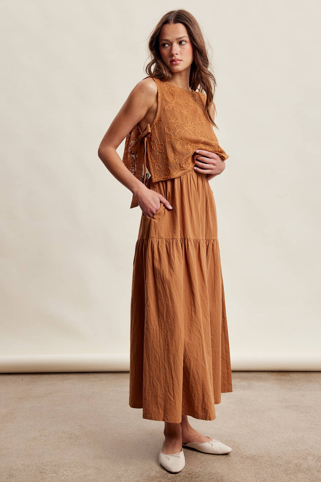 Embroidered Lace Vest & Sleeveless Midi Dress Set LD1651