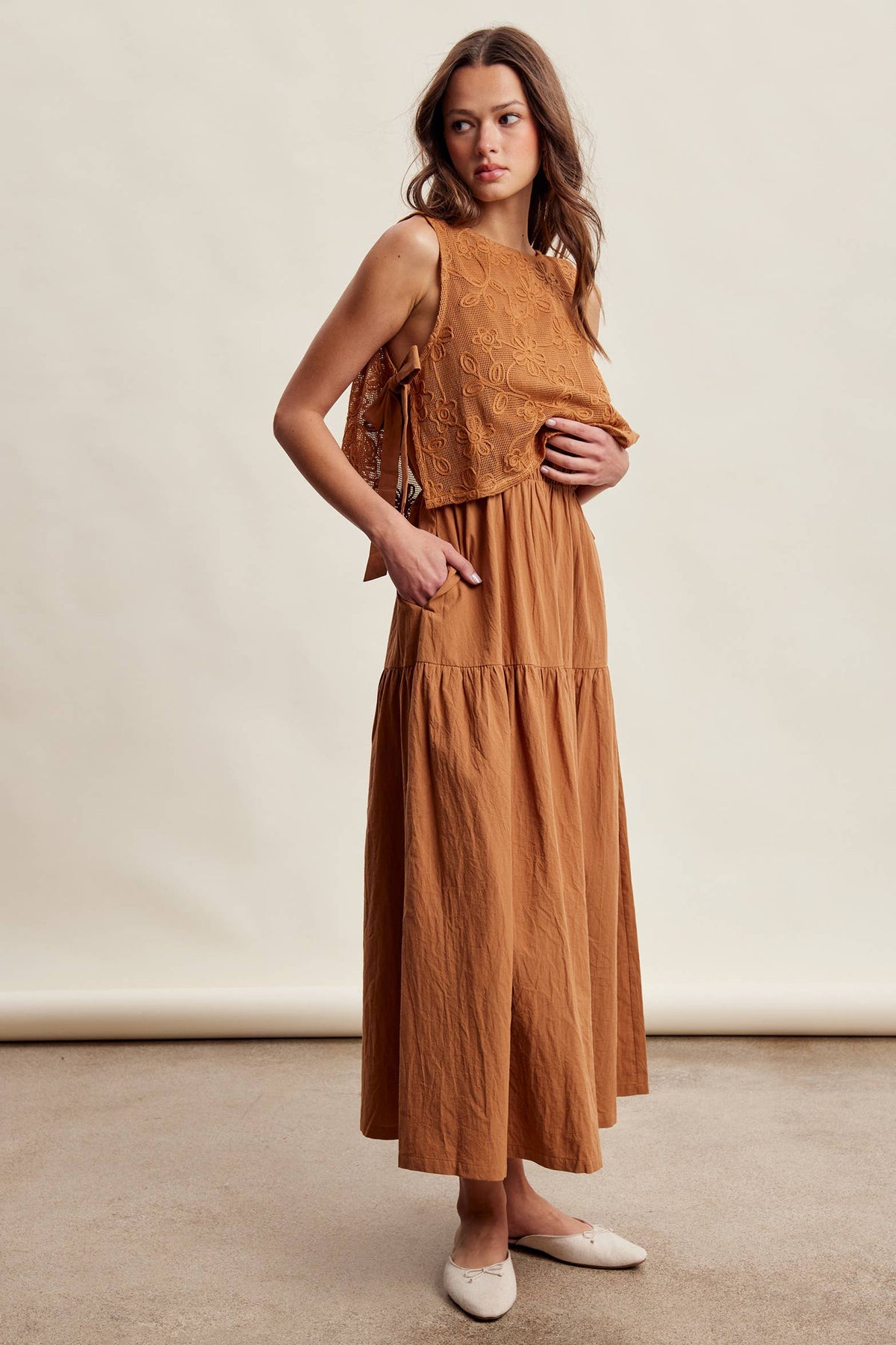 Embroidered Lace Vest & Sleeveless Midi Dress Set LD1651