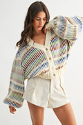 CWT26016 Multicolor Striped Chunky Knit Cardigan