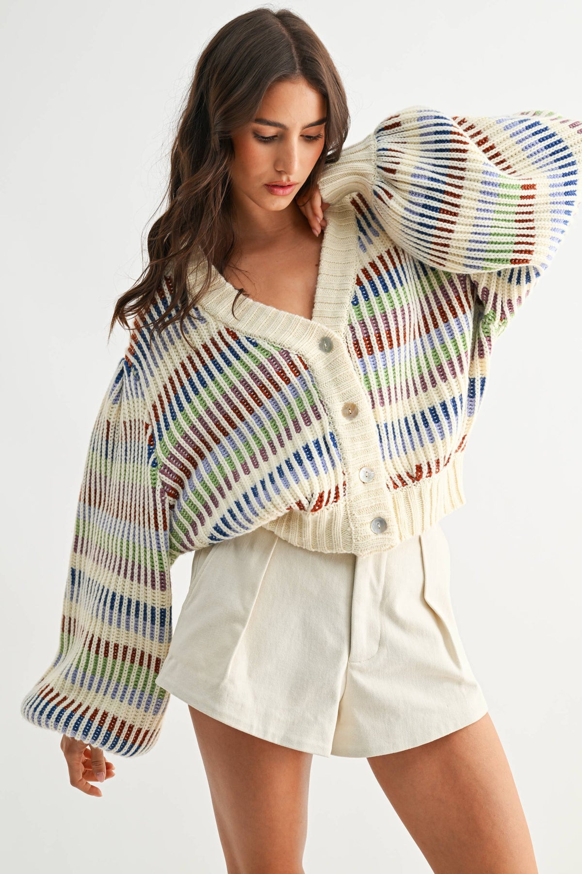 CWT26016 Multicolor Striped Chunky Knit Cardigan