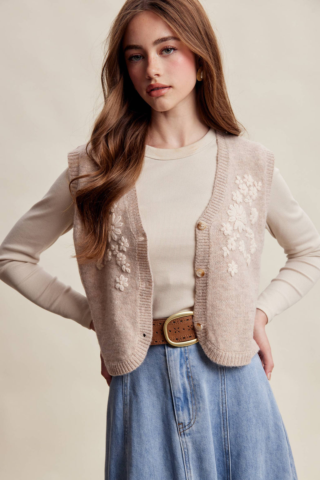 Floral Embroidered Knit Vest LSW1110