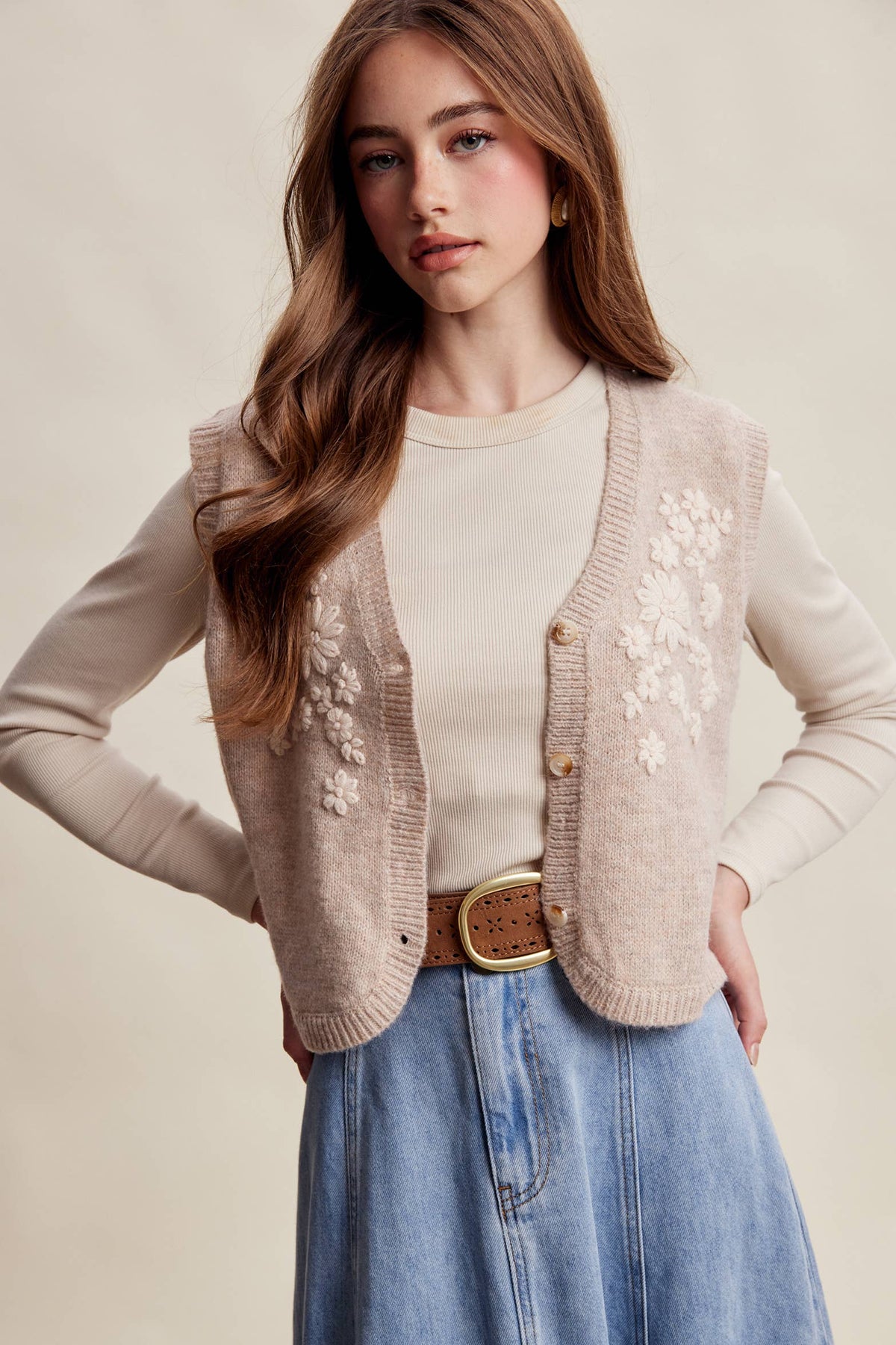 Floral Embroidered Knit Vest LSW1110