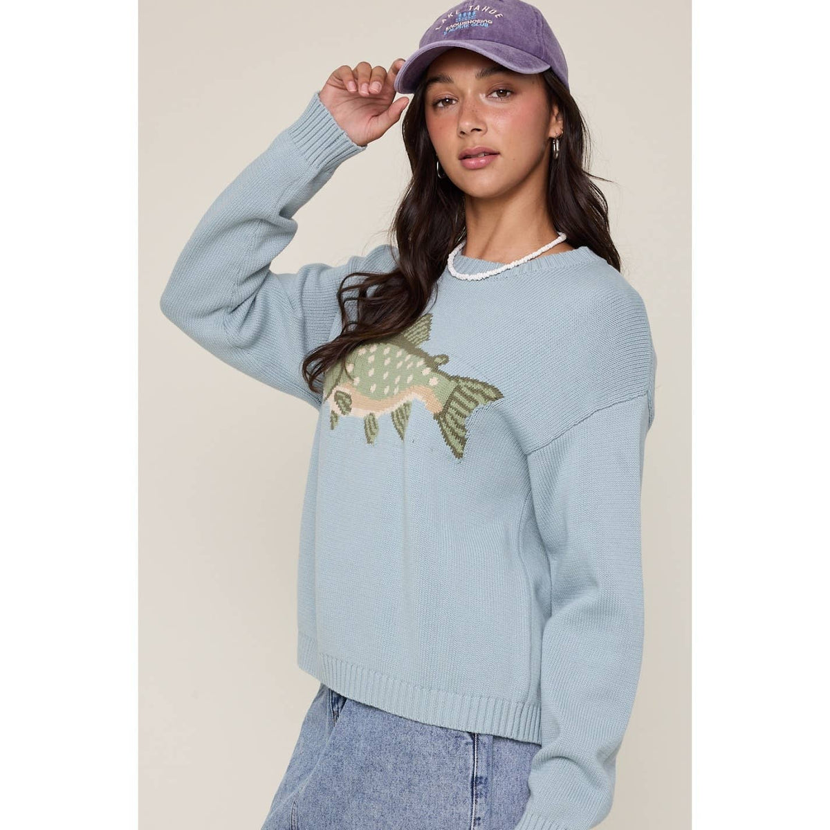 'FISH' GRAPHIC COASTAL CREWNECK SWEATER / WL25-12103