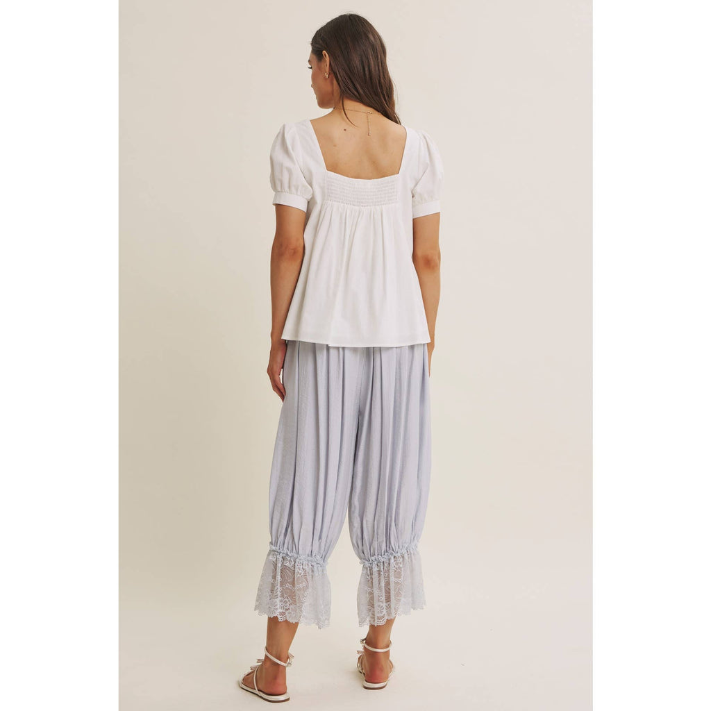 COTTAGE GARDEN CRINKLED LACE HEM LIGHTWEIGHT BLOOMPER PANTS